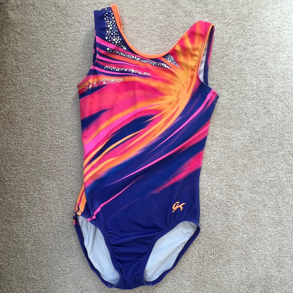 GK Kids Purple Pink Orange Swirl Gymnastics Leotard